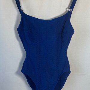 La Blanca Royal Blue Textured Maillot Swimsuit‎ Sz 10